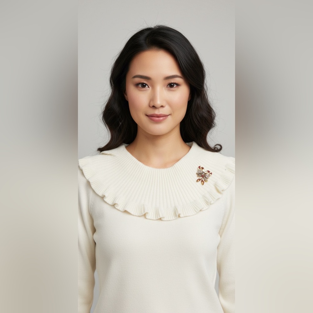 Off White Victorian Neck Sweater - Size small